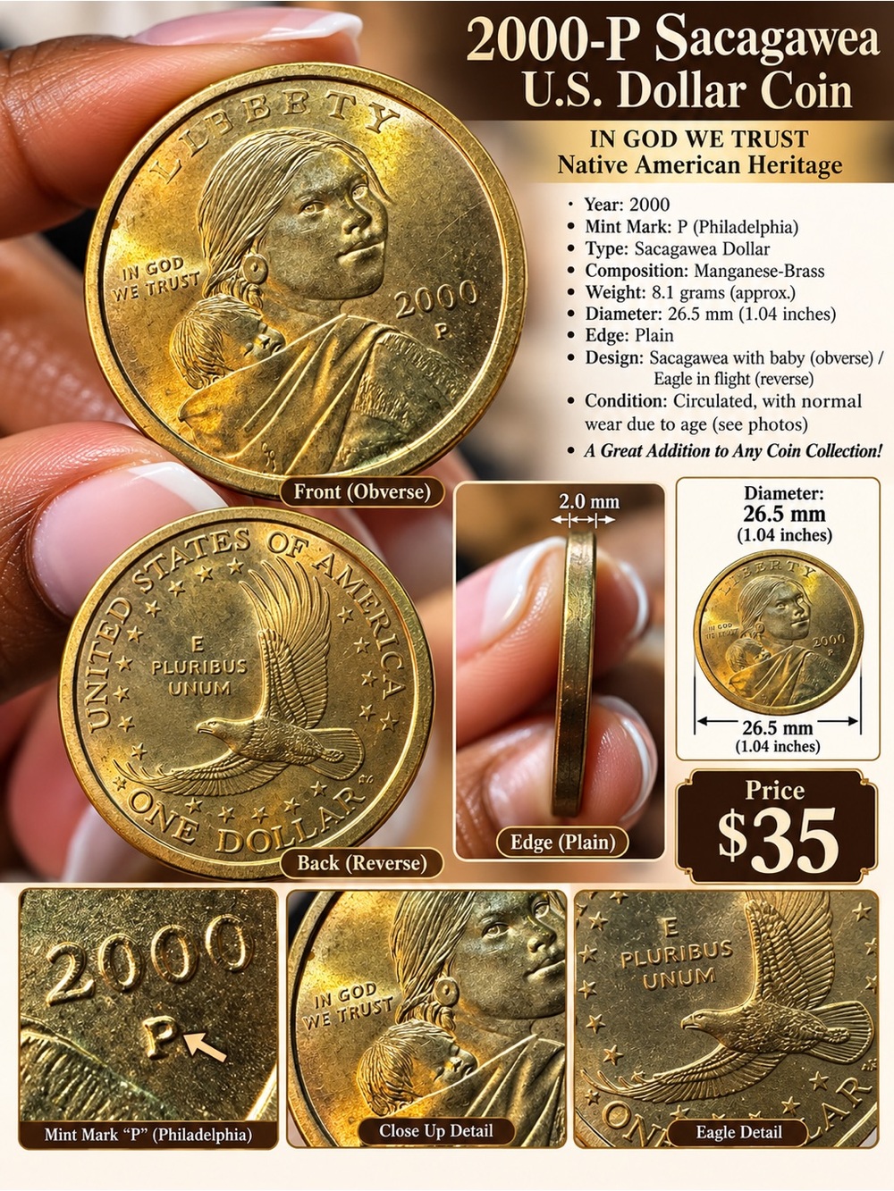 Gold Sacagawea U.S. Dollar Coin - 2000 P